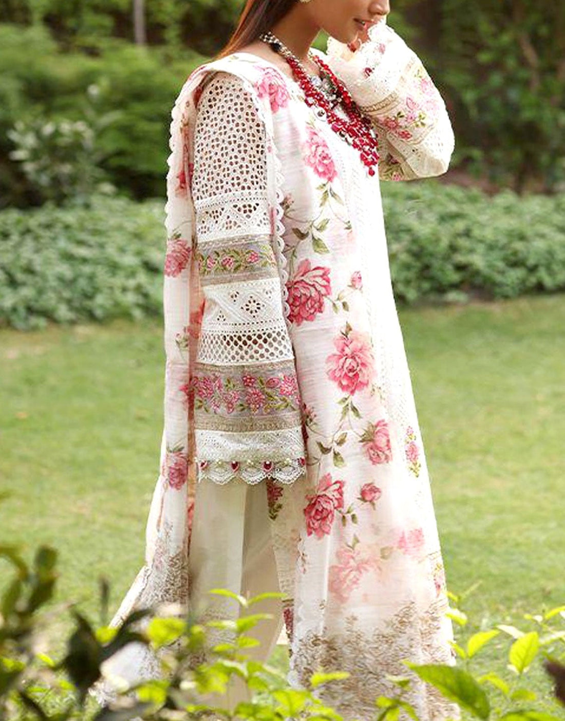 Luxury Heavy Schiffli Embroidered Lawn Party Dress with Silk Dupatta