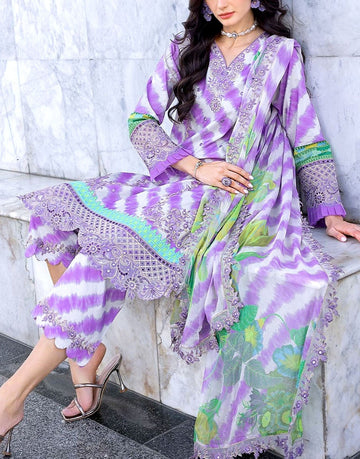 All-Over Print Embroidered EID Lawn Dress with 4-Side Emb. Silk Dupatta