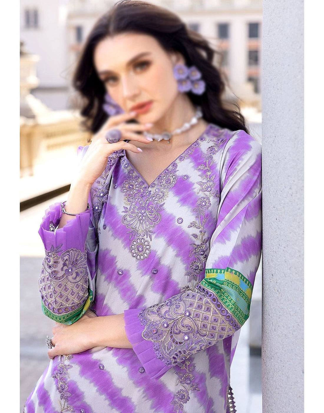 All-Over Print Embroidered EID Lawn Dress with 4-Side Emb. Silk Dupatta