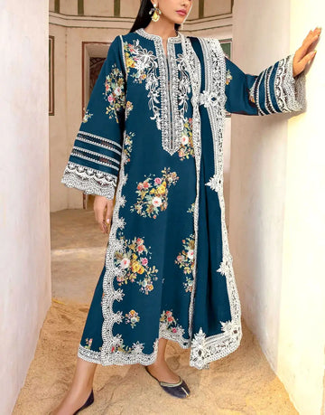 Elegant Embroidered Lawn Dress with Digital Print Chiffon Dupatta