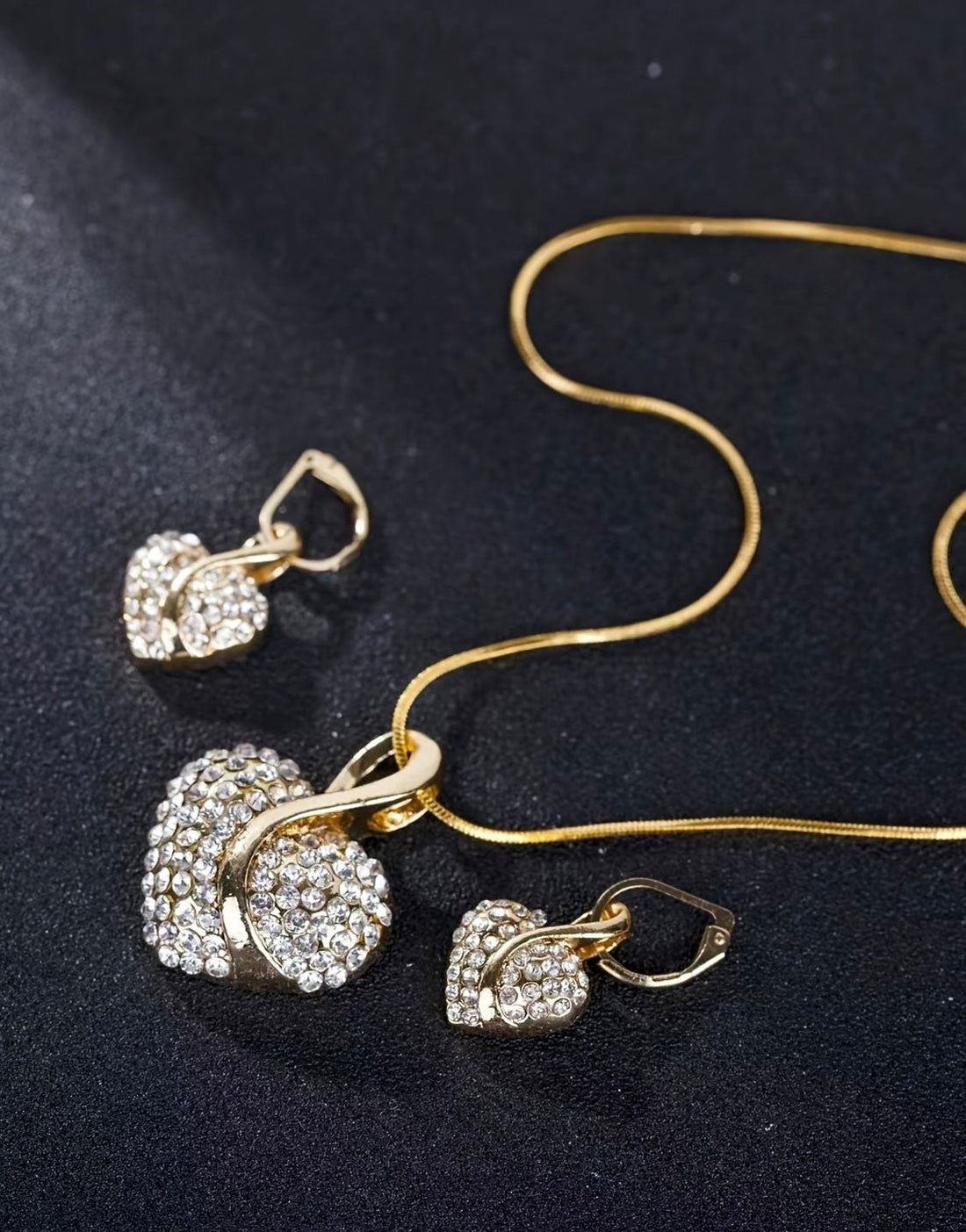 4-Piece Heart Shape Golden Jewelry Set for Girls with Bracelet, Earrings, Necklace and Ring