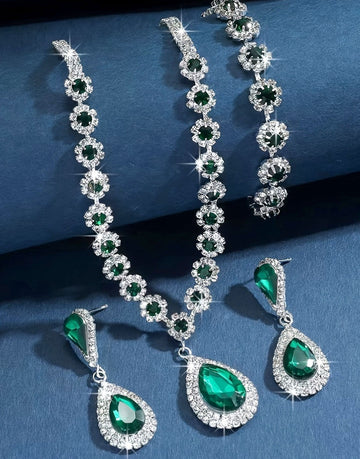 Adorable Silver Plated Jewelry Set, Necklace, Bracelet & Earrings - Perfect for Weddings & Parties