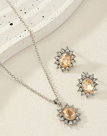 Elegant Sun Flower Style Necklace & Earrings Set for Girls