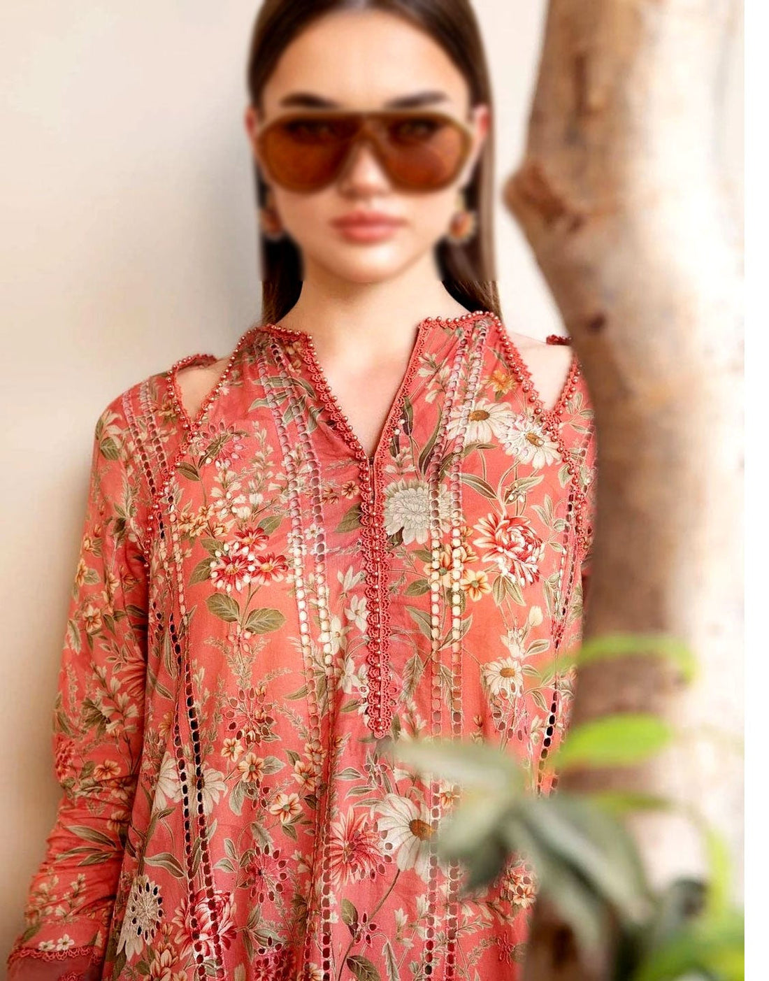 All-Over Print Schiffli Embroidered Lawn Dress with Chiffon Dupatta