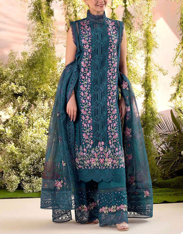 Luxury Heavy Schiffli Embroidered Lawn Party Dress with Khaddi NET Dupatta