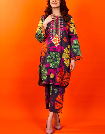 All-Over Digital Print Swiss Lawn Dress with Silk Dupatta