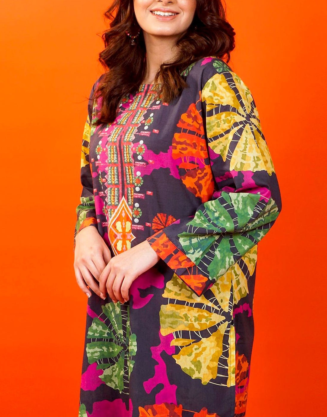 All-Over Digital Print Swiss Lawn Dress with Silk Dupatta