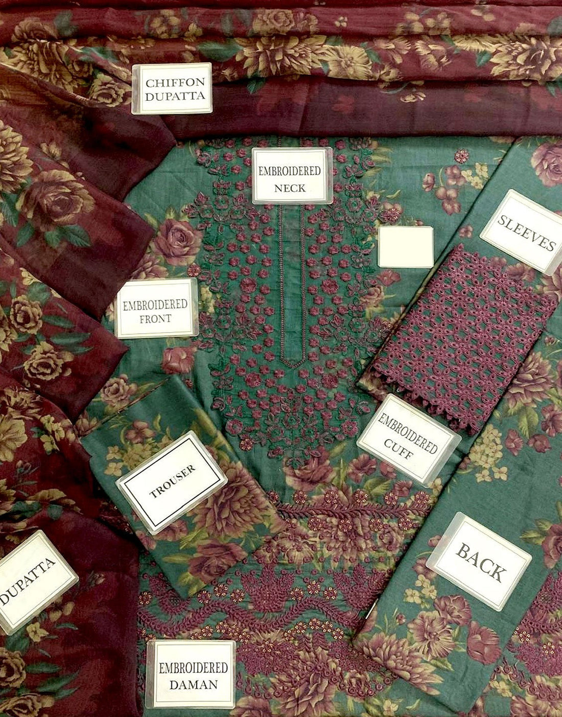 All-Over Print Embroidered EID Lawn Dress with Chiffon Dupatta