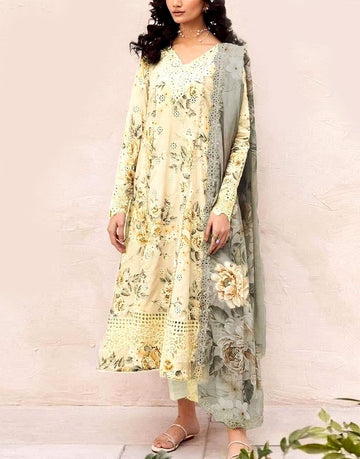 SALE - All-Over Print Schiffli Embroidered Lawn Dress with Chiffon Dupatta
