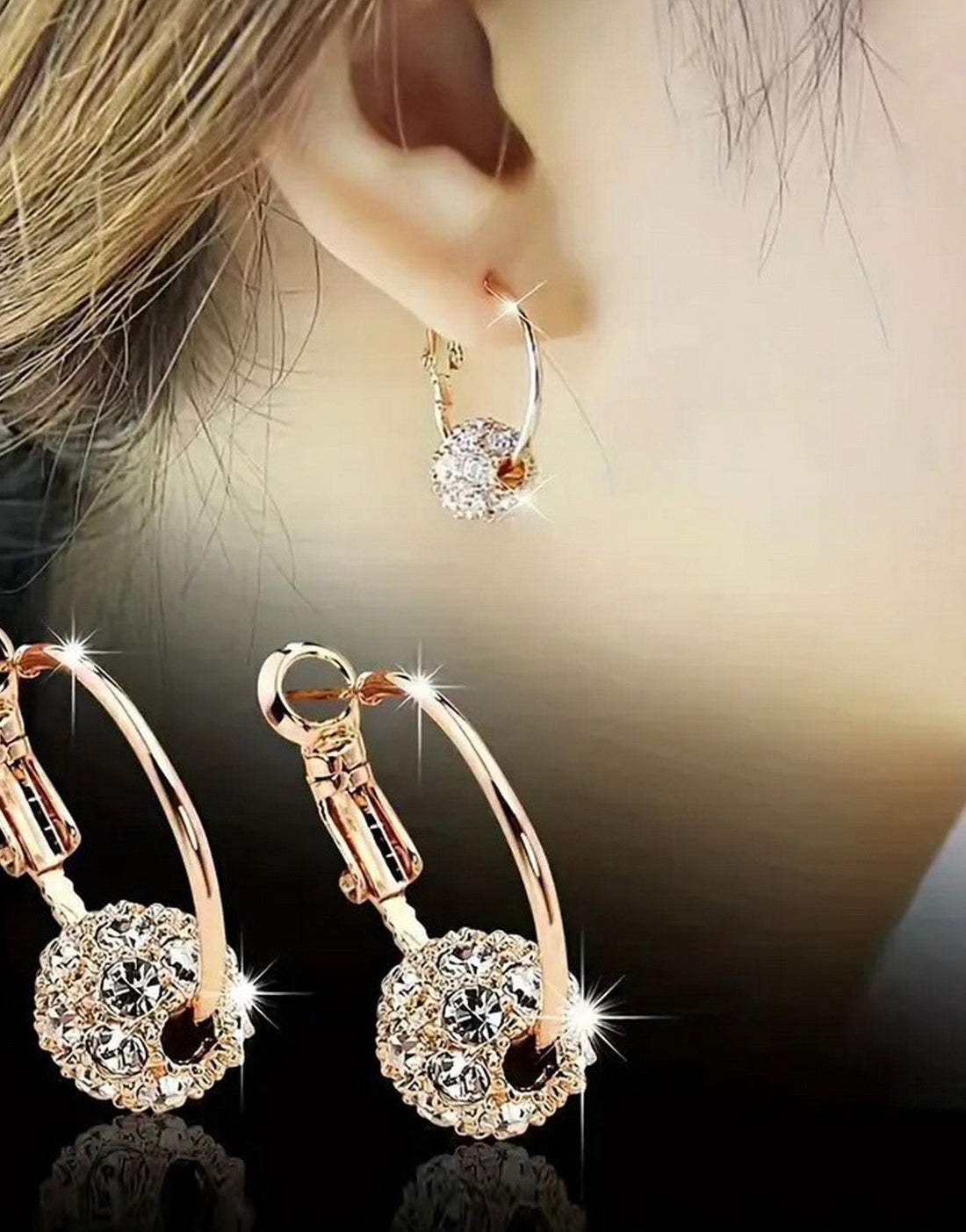 Boho-Chic Golden Crystal Ball Stud Earrings