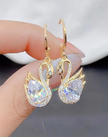Sparkling Rhinestones Swan Shape Dangle Earrings for Girls
