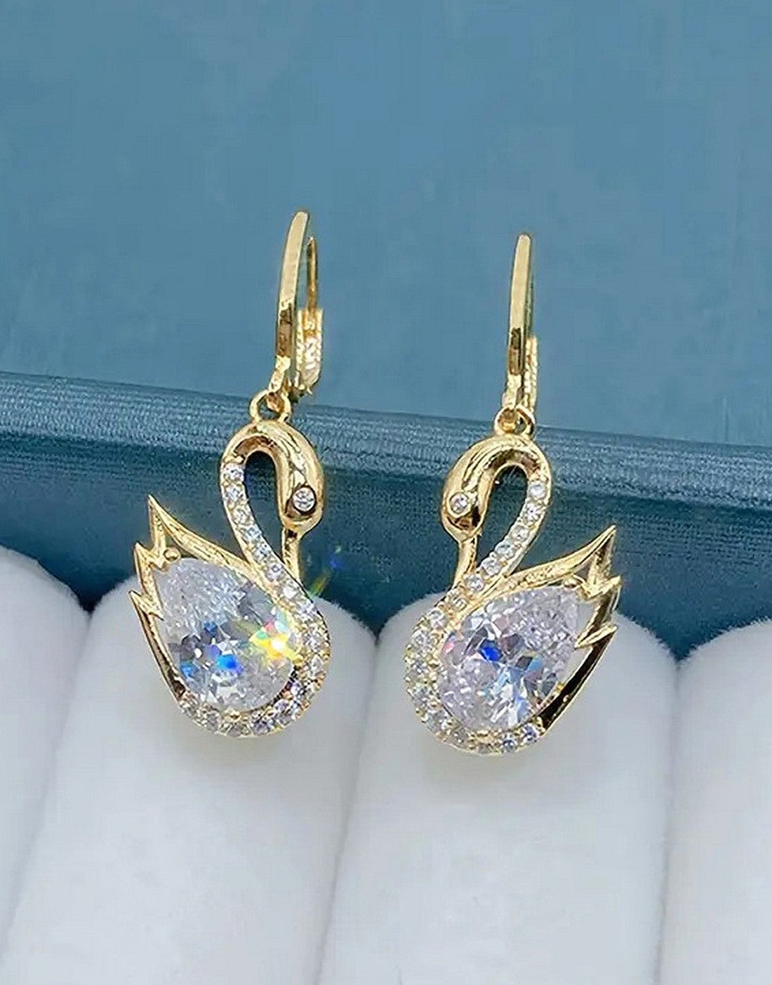 Sparkling Rhinestones Swan Shape Dangle Earrings for Girls