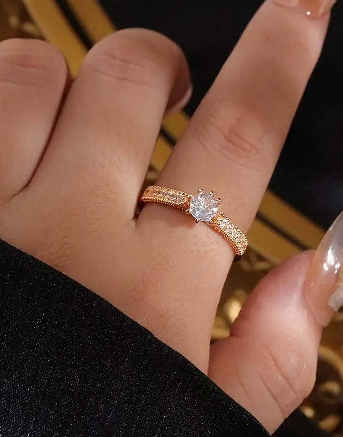 Adjustable Open Design Sparkling Cubic Zirconia Ring for Women