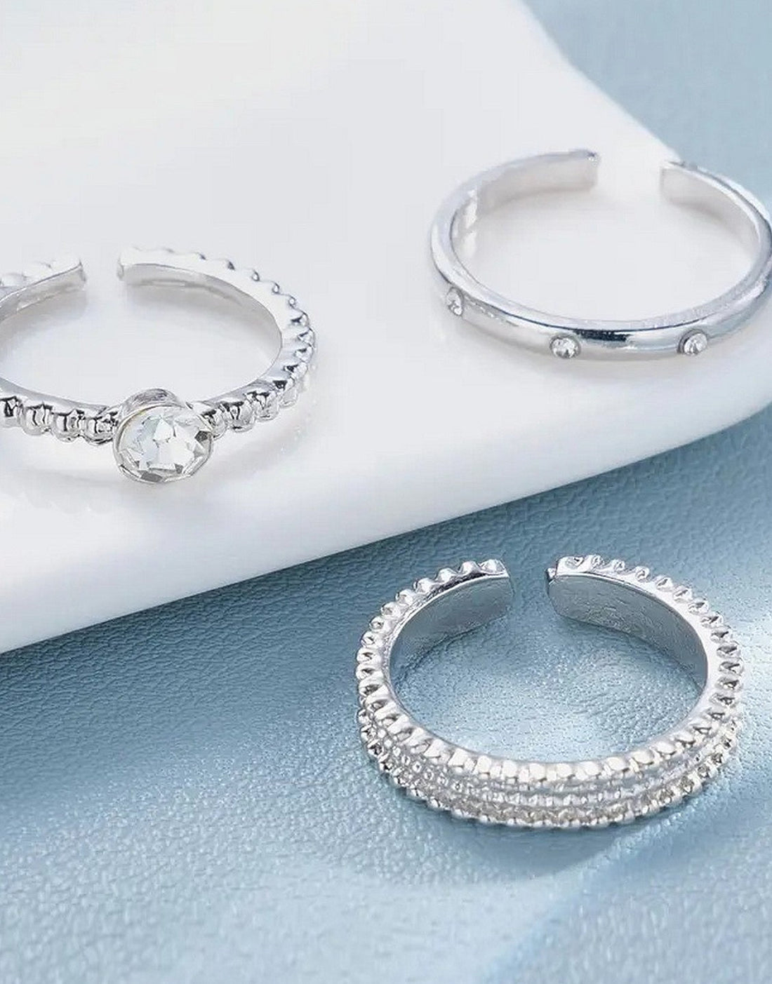 Pack of 3 Adjustable Synthetic Cubic Zirconia Alloy Rings Set for Girls & Ladies
