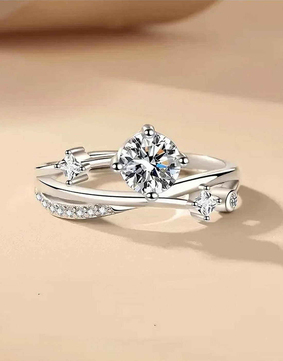 Adjustable Synthetic Cubic Zirconia Silver Starry Sky Ring for Women