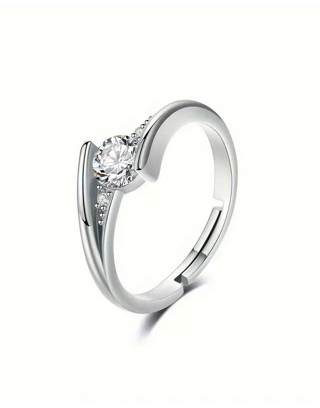 Adjustable Sparkling Cubic Zirconia Silver Finger Ring for Women
