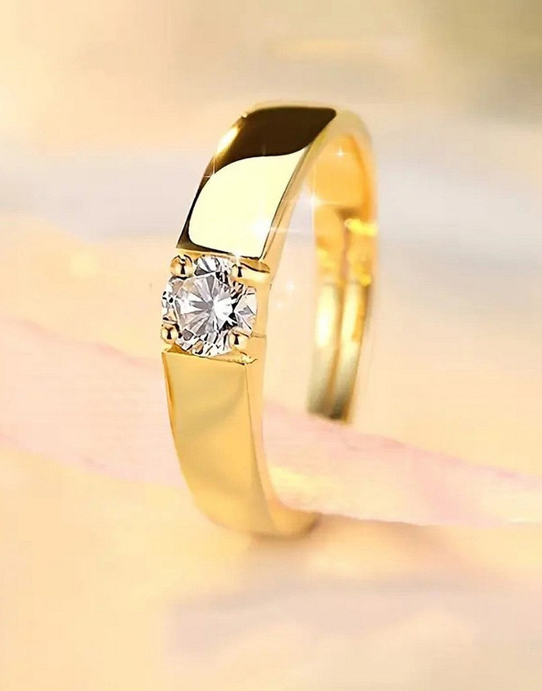 Pair of 2 Adjustable Golden Cubic Zirconia Engagement Rings