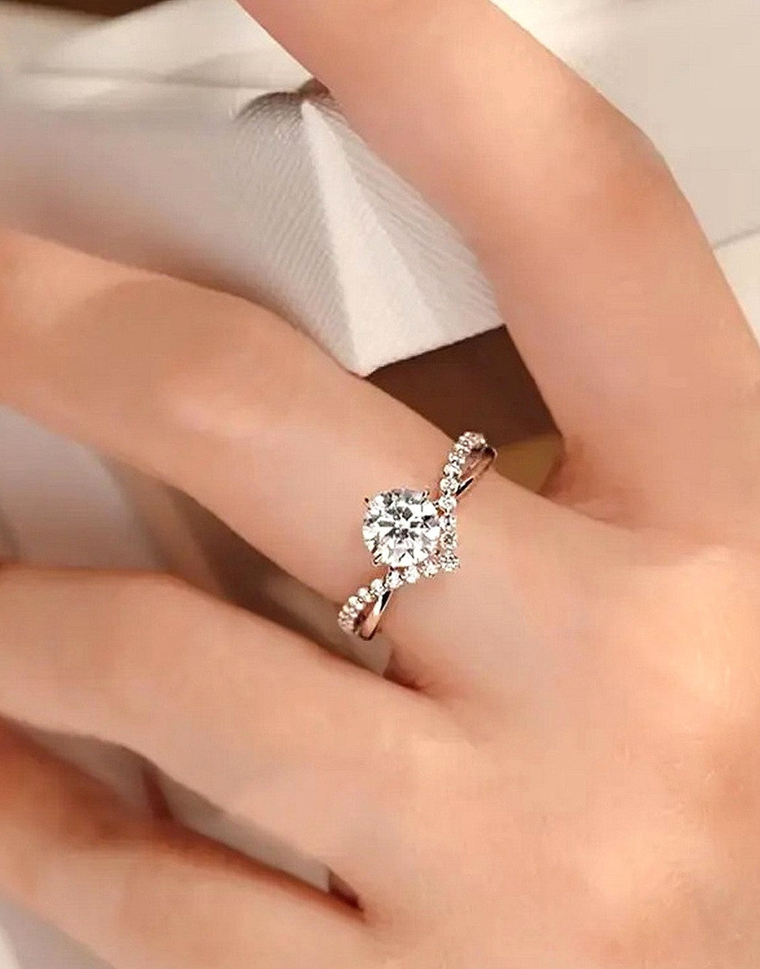 Pair of 2 Adjustable Silver Cubic Zirconia Engagement Rings
