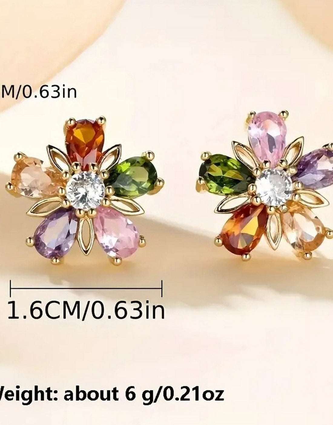 Adorable Multicolor Zircon Studded Flower Shape Jewelry Set with Necklace & Earrings