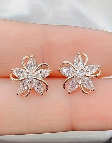Elegant Rose Gold Cubic Zirconia Flower Quirky Earrings