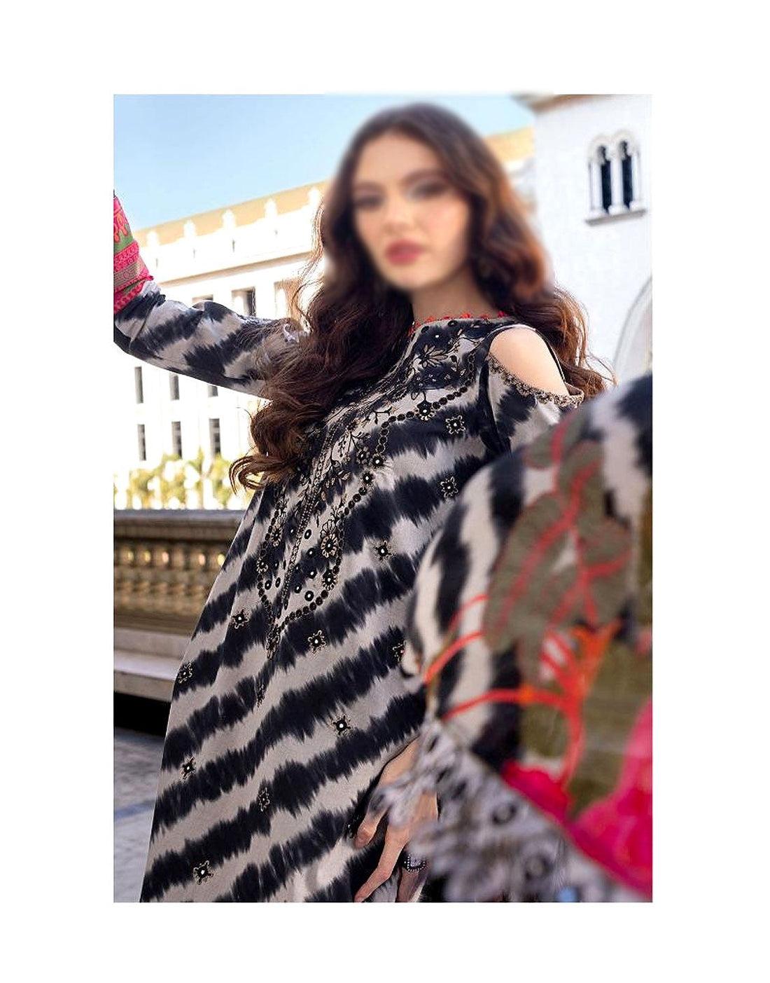All-Over Print Embroidered EID Lawn Dress with 4-Side Emb. Silk Dupatta