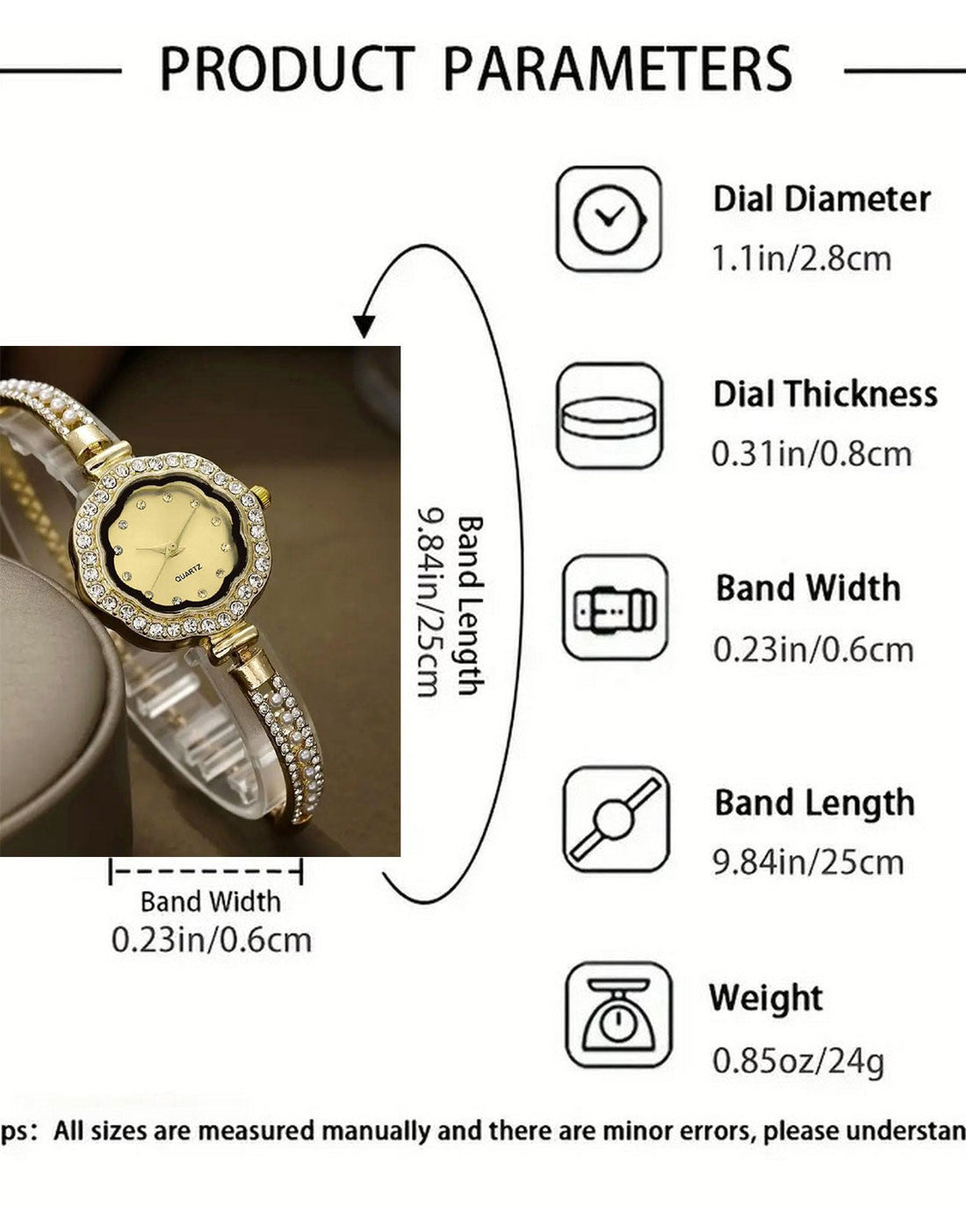 Chic Adjustable Chain Floral Design Golden Dial Watch for Girls