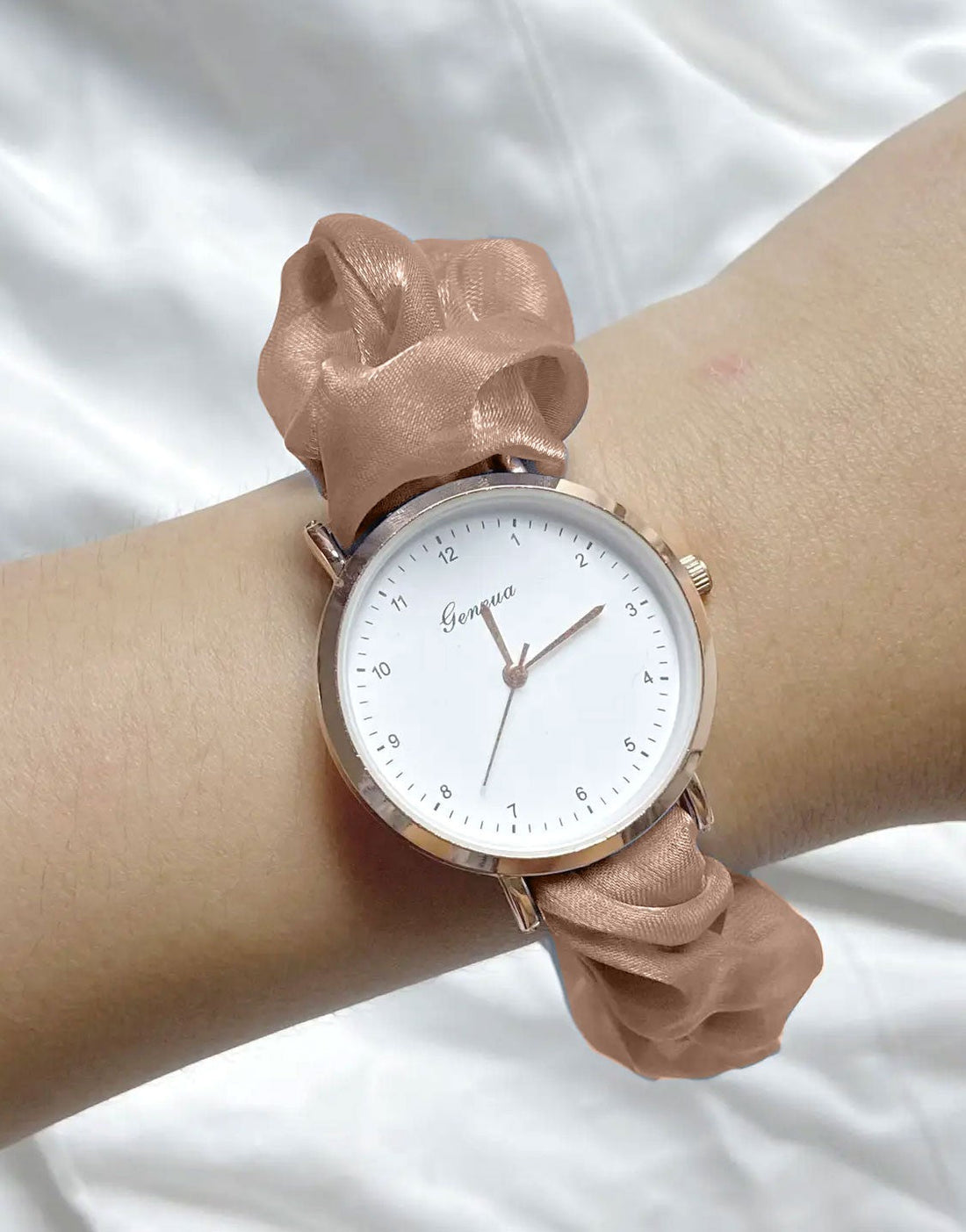 Cute Satin Hair Ring Skin Strap Casual Watch for Girls