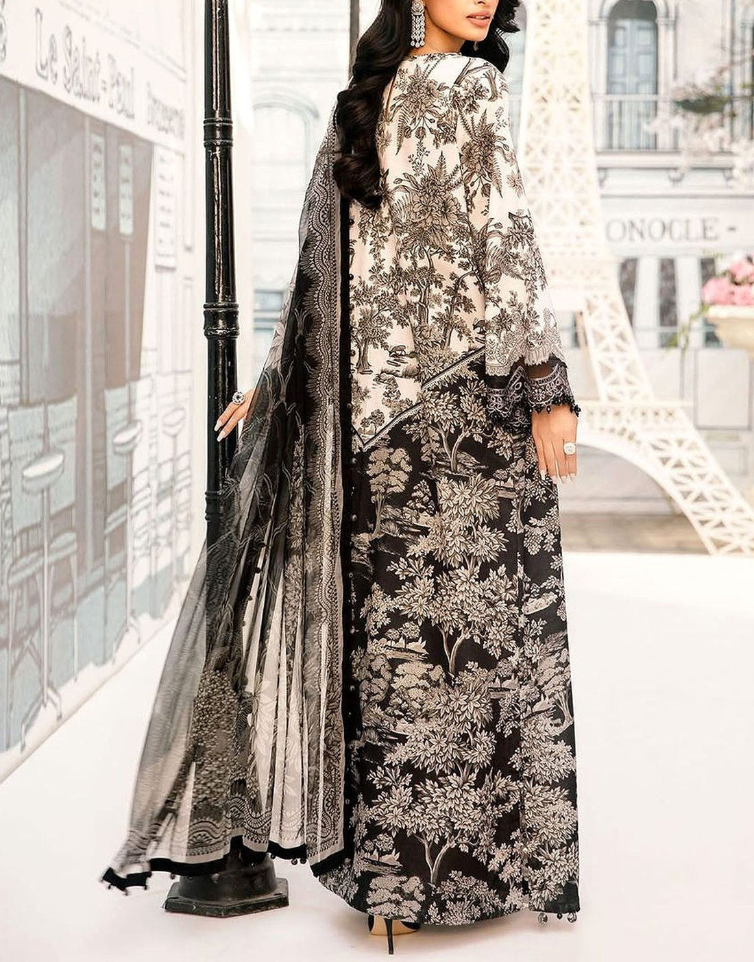 All-Over Print Embroidered Lawn Dress with Chiffon Dupatta