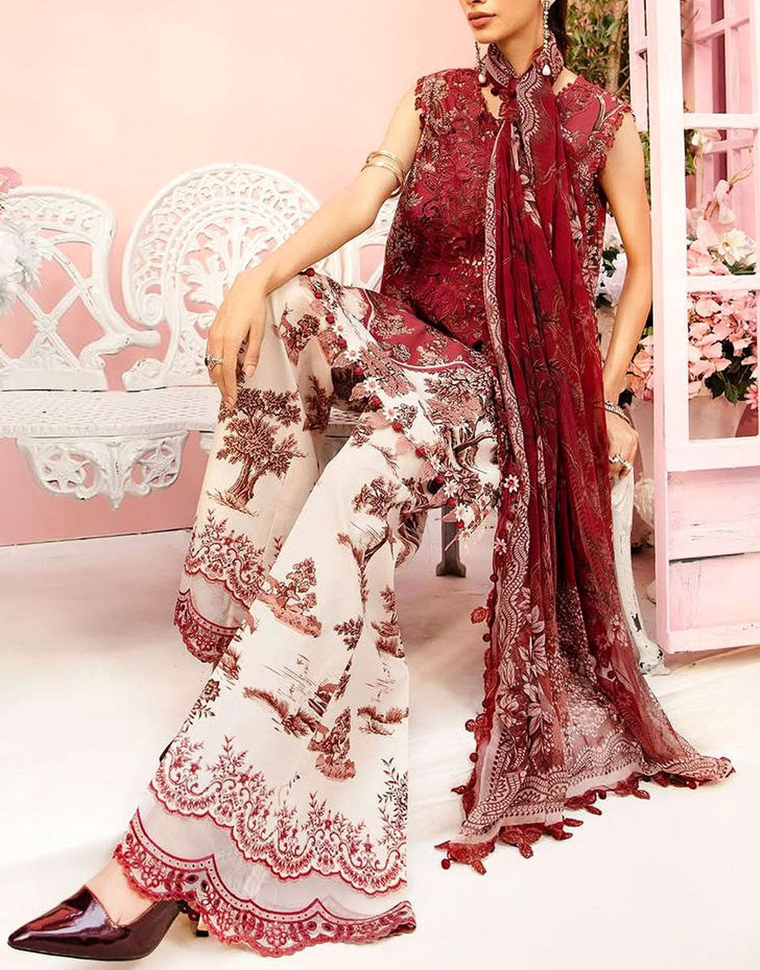All-Over Print Embroidered Lawn Suit with Chiffon Dupatta