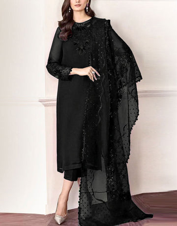 Simple Embroidered Black Chiffon Dress – Ideal for Wedding, Formal & Party Wear