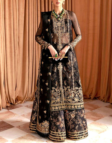 Luxurious Handwork Heavy Embroidered Black Organza Bridal Dress