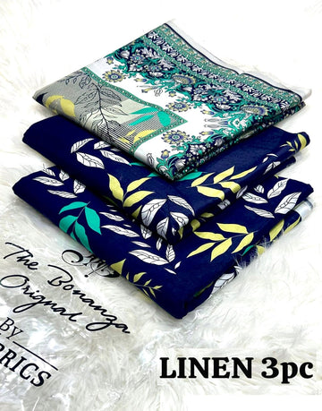 IB Bonanza All-Over Digital Print 3-Piece Linen Dress with Linen Dupatta