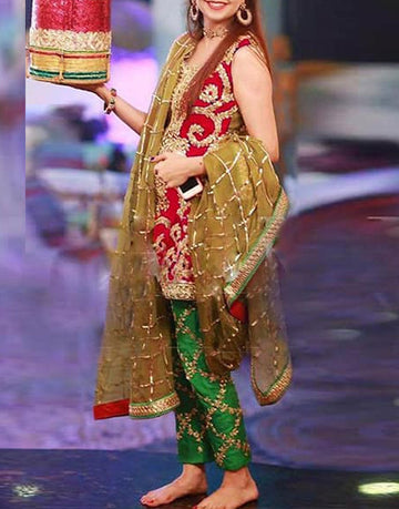 Embroidered Chiffon Bridal Dholki Dress