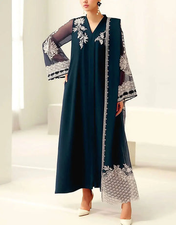 Elegant Decent Embroidered Zinc Color Chiffon Party Wear Dress