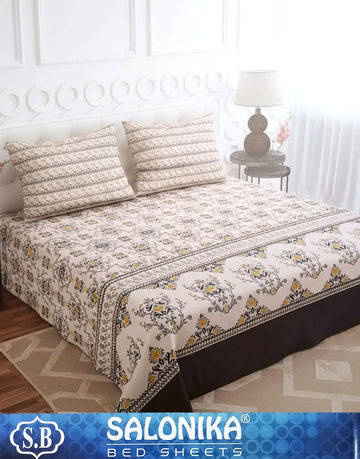 Salonika 3-Piece Mix Cotton King Size Bedsheet with Pillow Covers