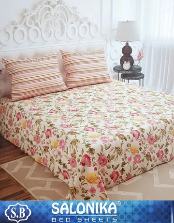 Salonika 3-Piece Mix Cotton King Size Bedsheet with Pillow Covers