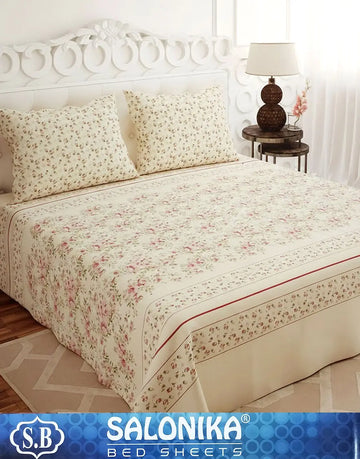 Salonika 3-Piece Mix Cotton King Size Bedsheet with Pillow Covers