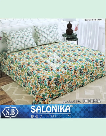 Salonika 3-Piece Mix Cotton Green King Size Bedsheet with Pillow Covers