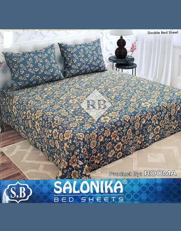 Salonika 3-Piece Mix Cotton Zinc Blue King Size Bedsheet with Pillow Covers
