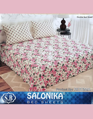 Salonika 3-Piece Mix Cotton Pink Floral King Size Bedsheet with Pillow Covers