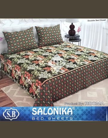 Salonika 3-Piece Mix Cotton Army Green King Size Bedsheet with Pillow Covers