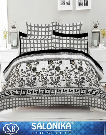 Salonika 3-Piece Mix Cotton King Size Bedsheet with Pillow Covers