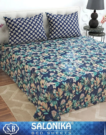 Salonika 3-Piece Mix Cotton King Size Bedsheet with Pillow Covers
