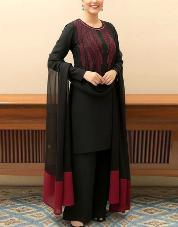 Elegant Embroidered Black Silk Party Dress with Hand‑Embellished Neck Design