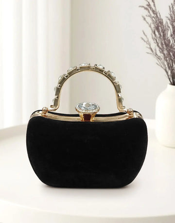 Luxury Black Velvet Bridal Clutch Purse with Stylish Hand Grip