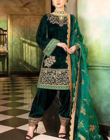 Luxury Embroidered Velvet Dress for Weddings & Party Wear