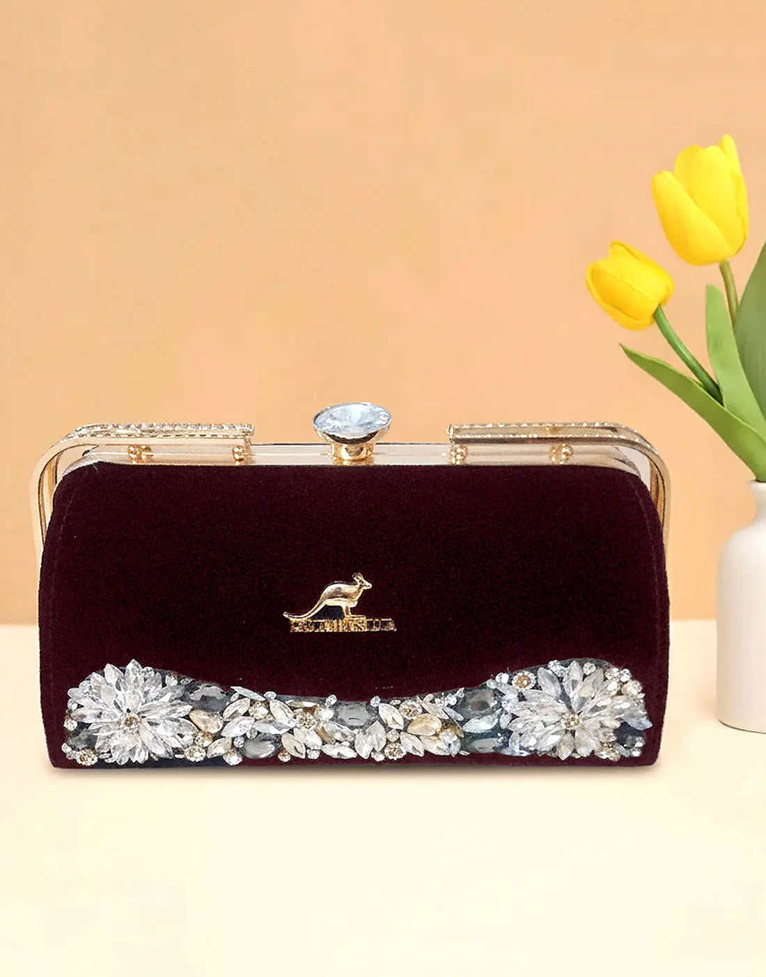 Luxe Maroon Velvet Evening Handbag for Women
