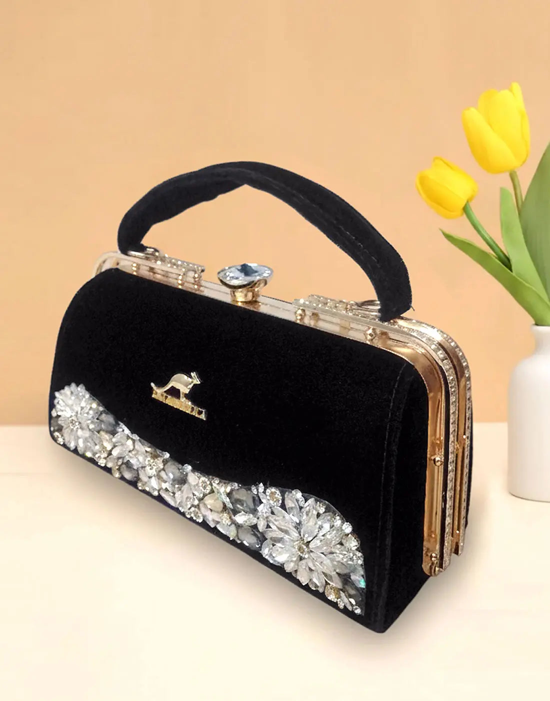 Luxe Black Velvet Evening Handbag for Women