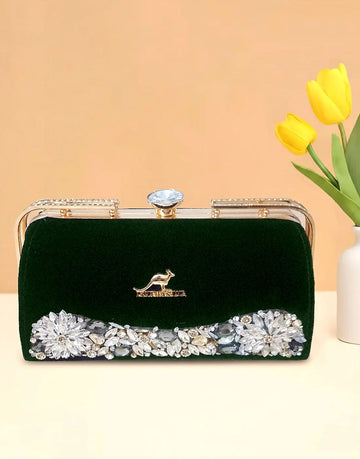 Luxe Bottle Green Velvet Evening Handbag for Women