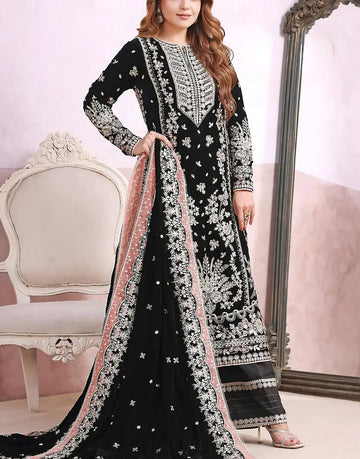 Aneela's Luxury Embroidered Black Formal Velvet Dress with Rich Embellishments – A Most Hit Design